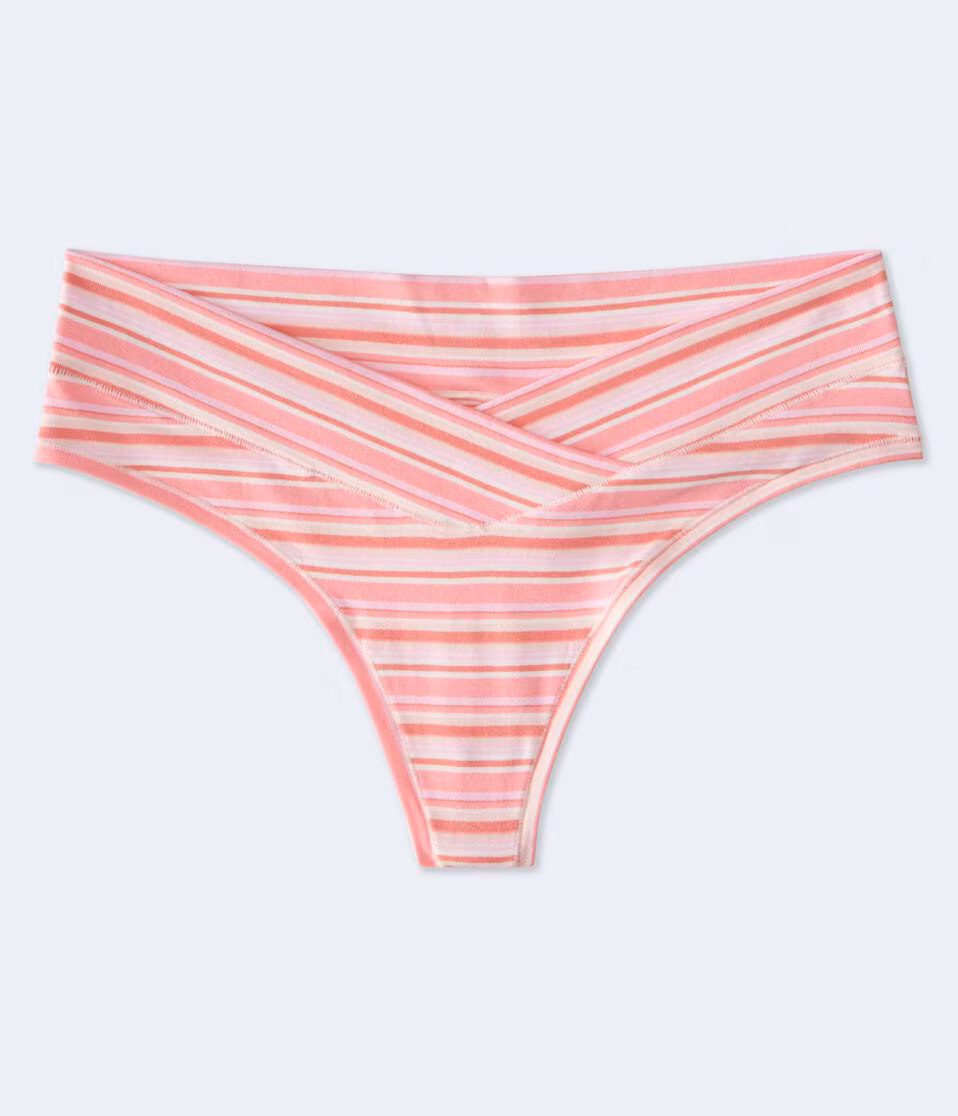 Striped Low-Rise Crossover Thong