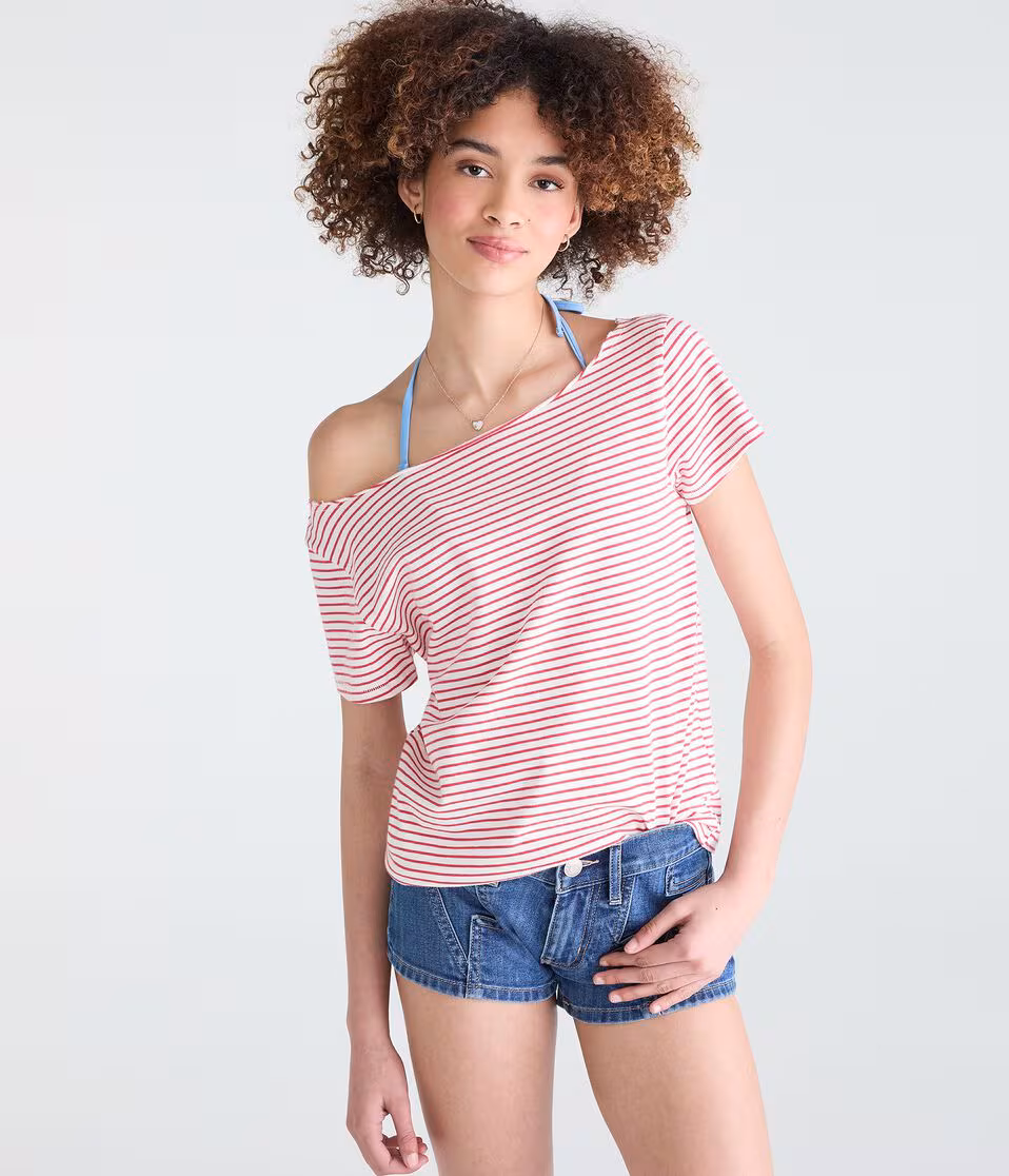Seriously Soft Striped Off-The-Shoulder Vintage Fit Tee