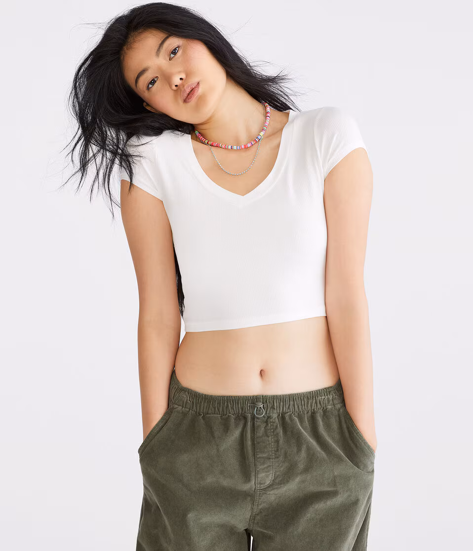 Seriously Soft Ribbed V-Neck Baby Tee