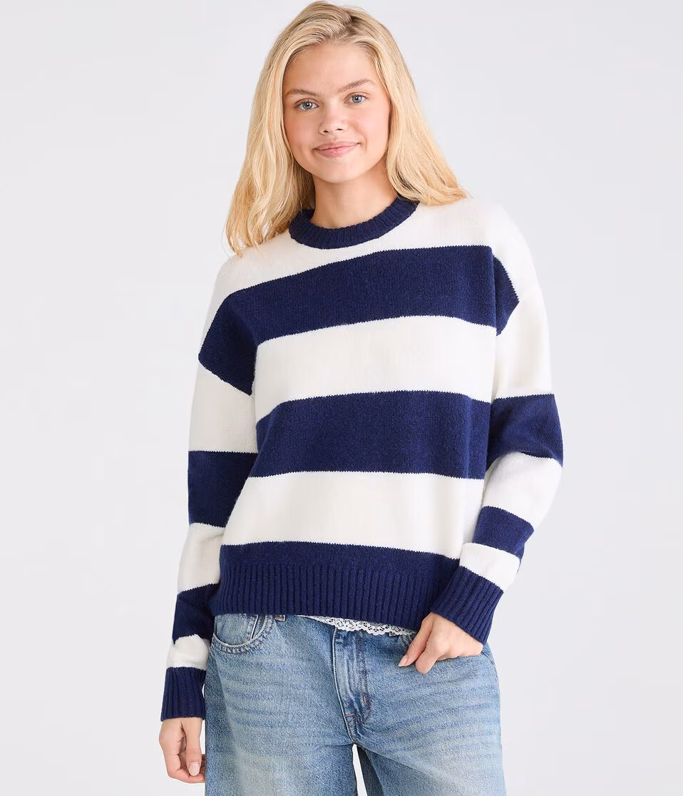 Striped Oversized Crew Sweater