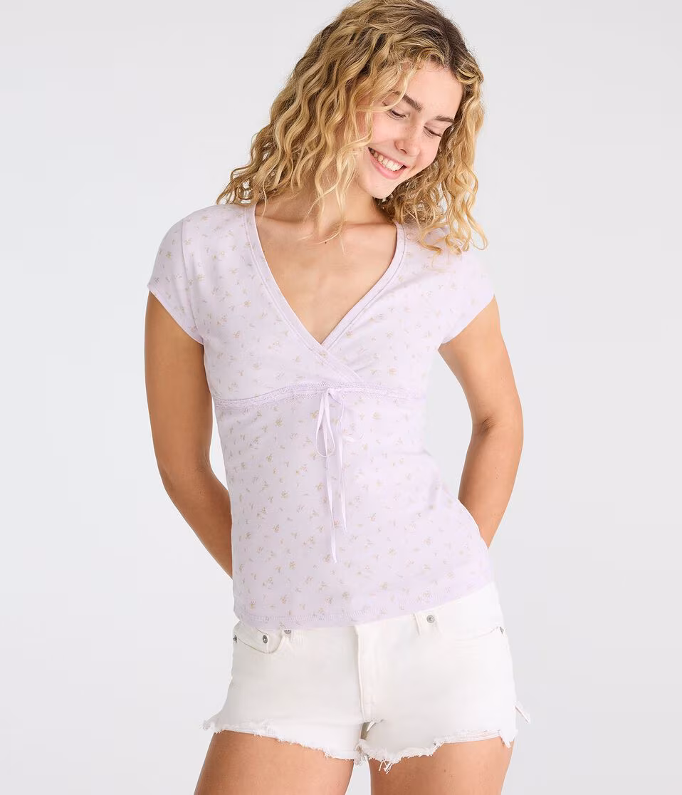 Seriously Soft Floral Lace Crossover V-Neck Tee