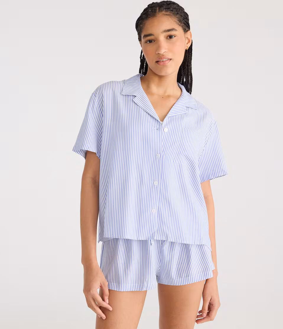 Short Sleeve Vertical Stripe Sleep Shirt