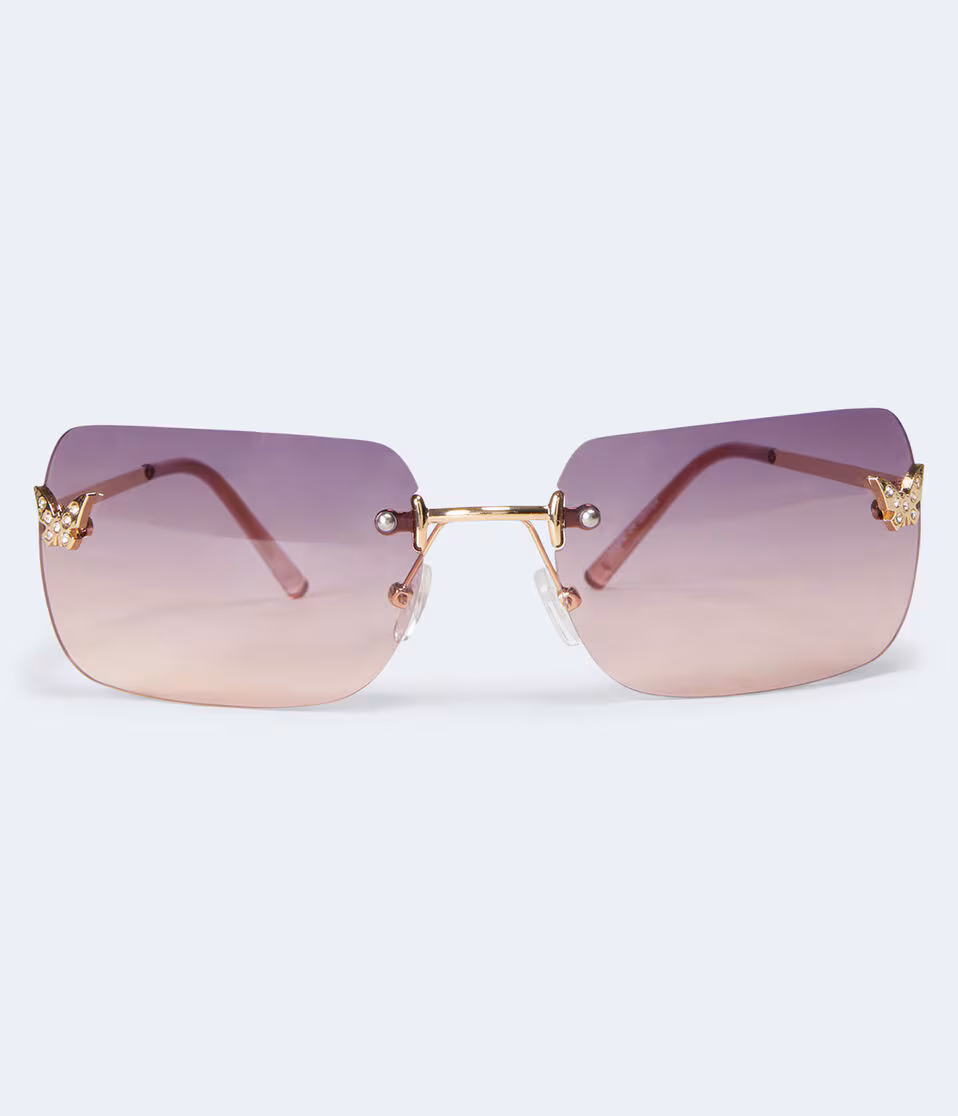 Rhinestone Butterfly Rimless Sunglasses