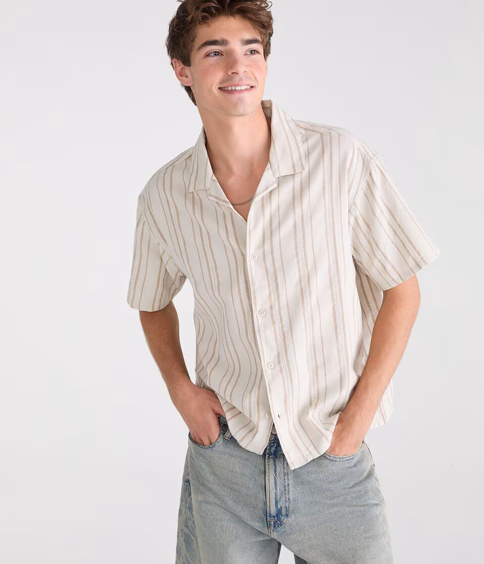 Vertical Textured Stripe Boxy Shirt