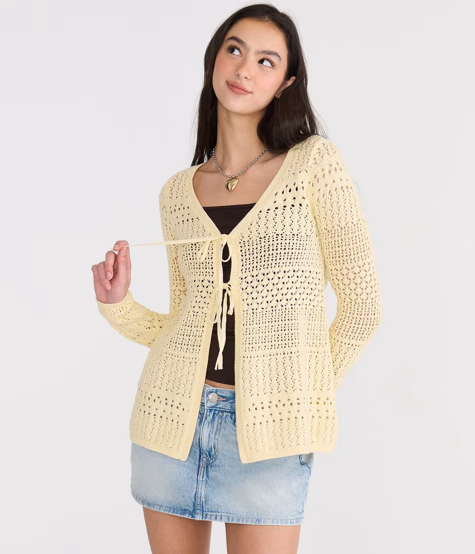 Open-Knit Tie-Front Cardigan
